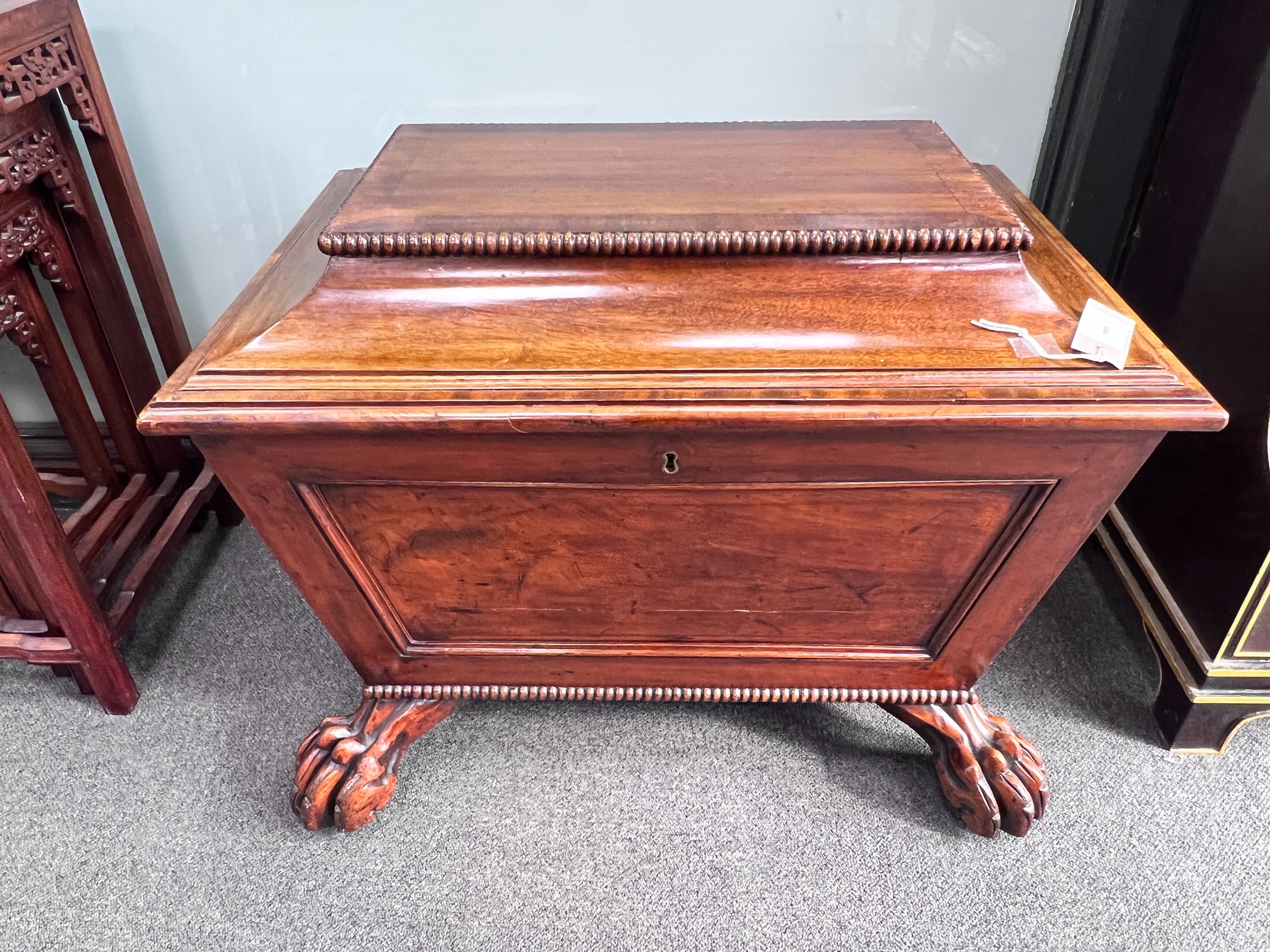 A William IV mahogany sarcophagus shaped wine cooler, width 72cm, depth 50cm, height 54cm